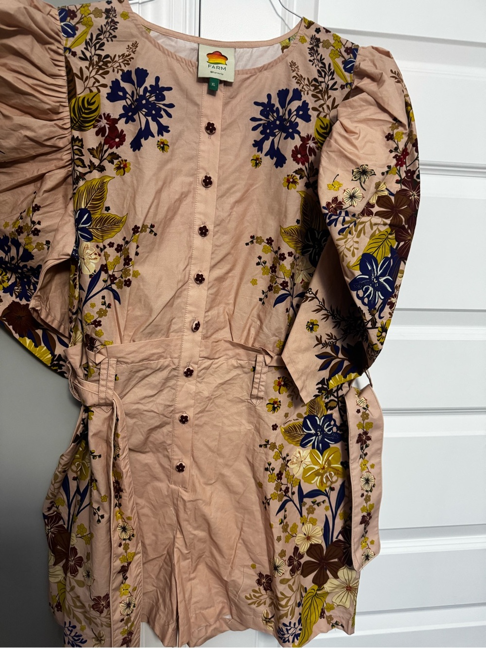 FARM Rio Blush Floral Button-Front Puff-Sleeve Jumpsuit - Picture 2 of 2